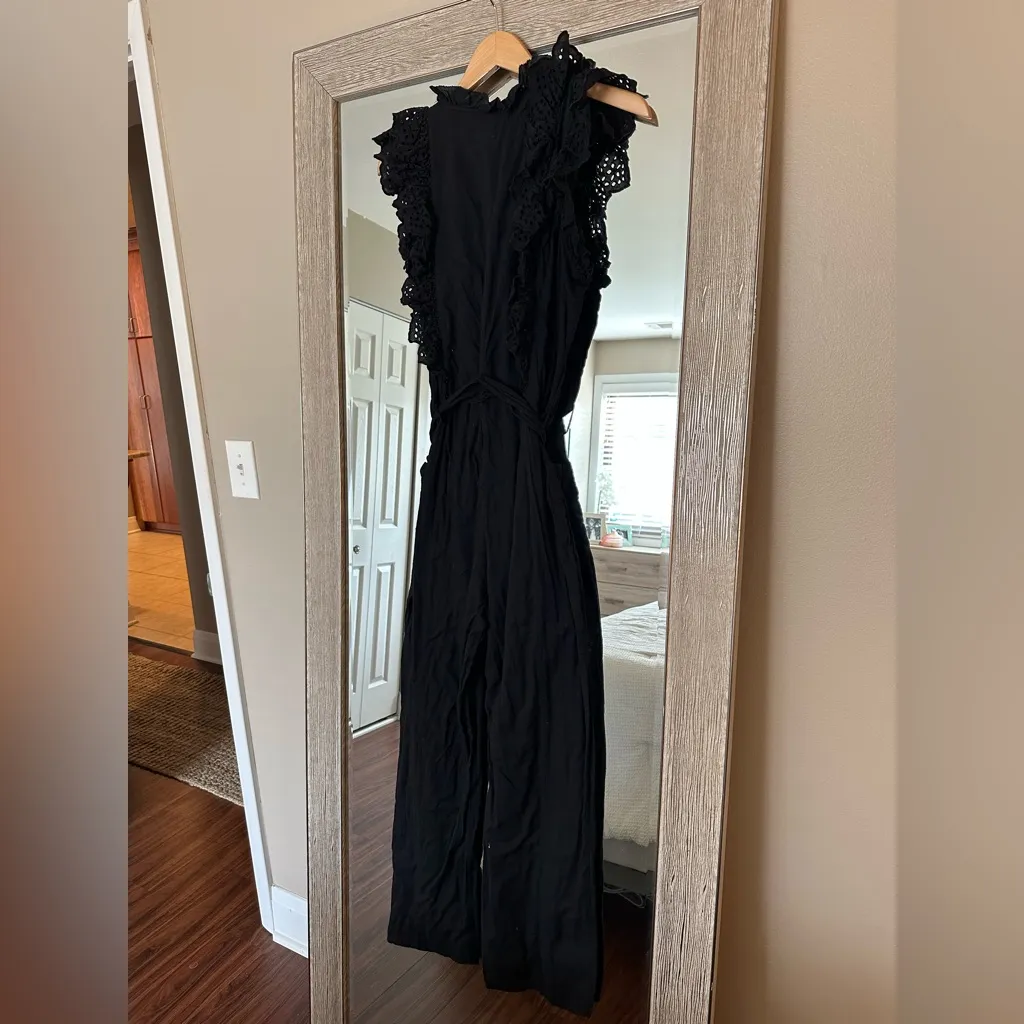 Apiece Apart Women’s Eyelet Ruffle Sleeve Black Jumpsuit Cotton Size 6 Medium - Image 3