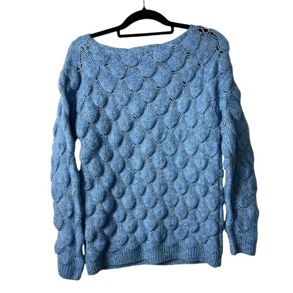 La Maille Frnch Paris blue chunky mermaid pointelle‎ knit women’s M/L - Image 2