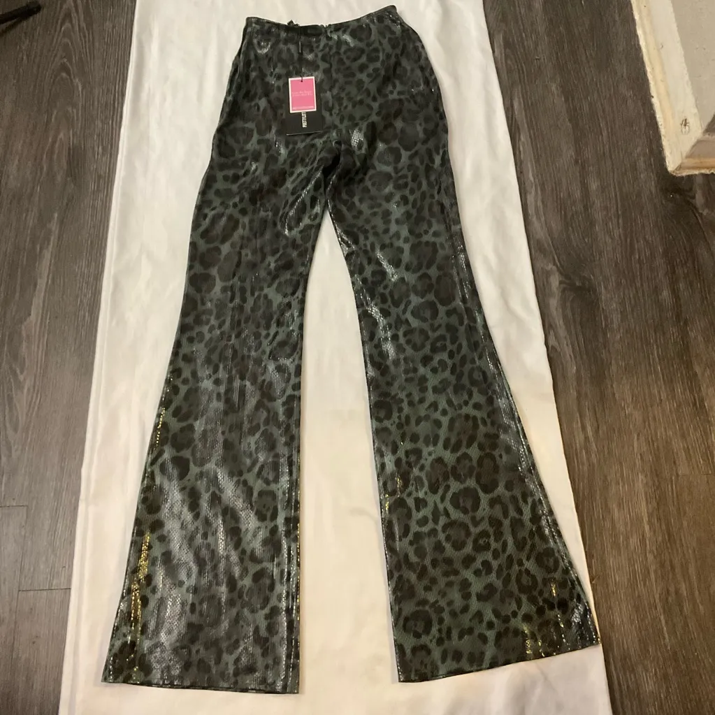 PrettyLittleThing Blue Print Faux Leather Cut Out Flare 0 Biker Punk Rocker NEW - Image 2