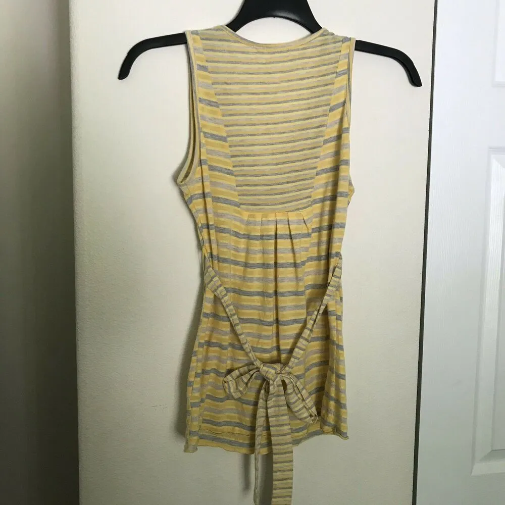 Anthropologie Testament Butter Yellow Striped Babydoll Sleeveless Top - Small - Image 4