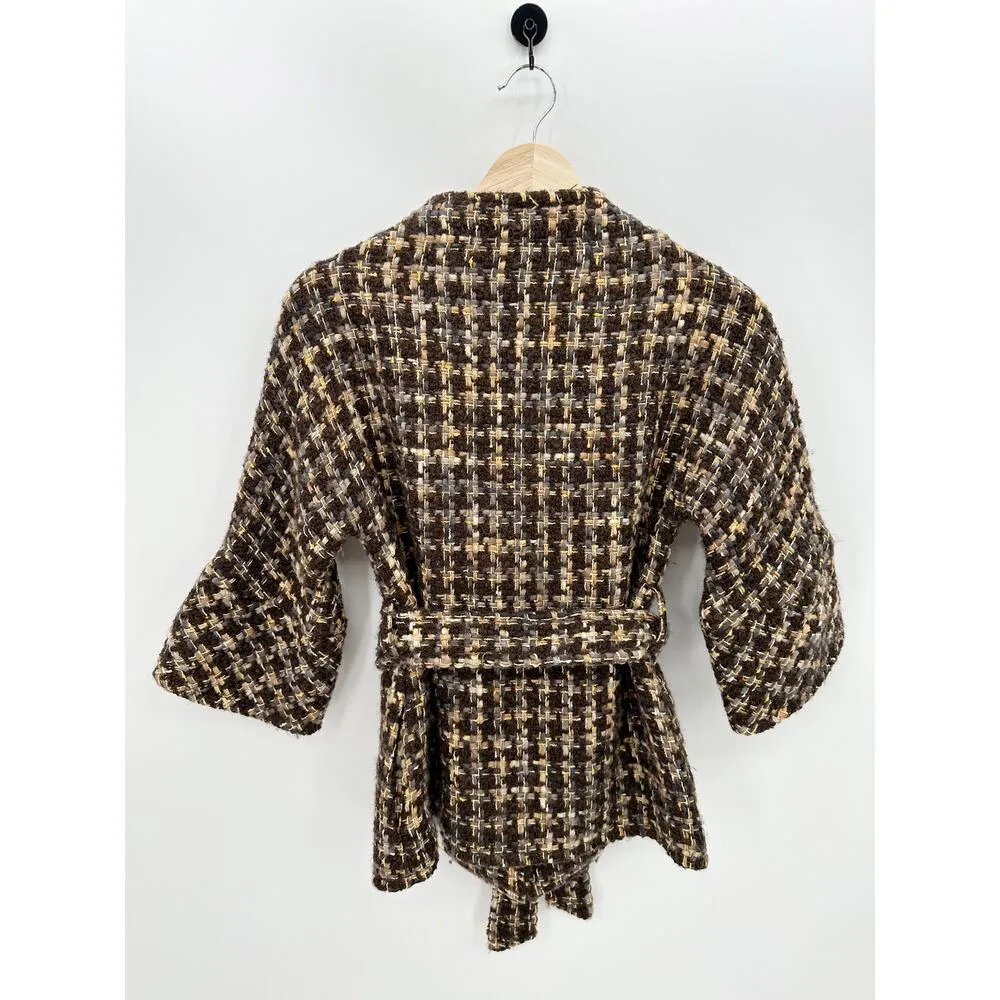 Kate Spade Womens Brown Tweed Annie 3/4 Sleeve Jacket Coat Wool Belt Size XS/S - Image 2