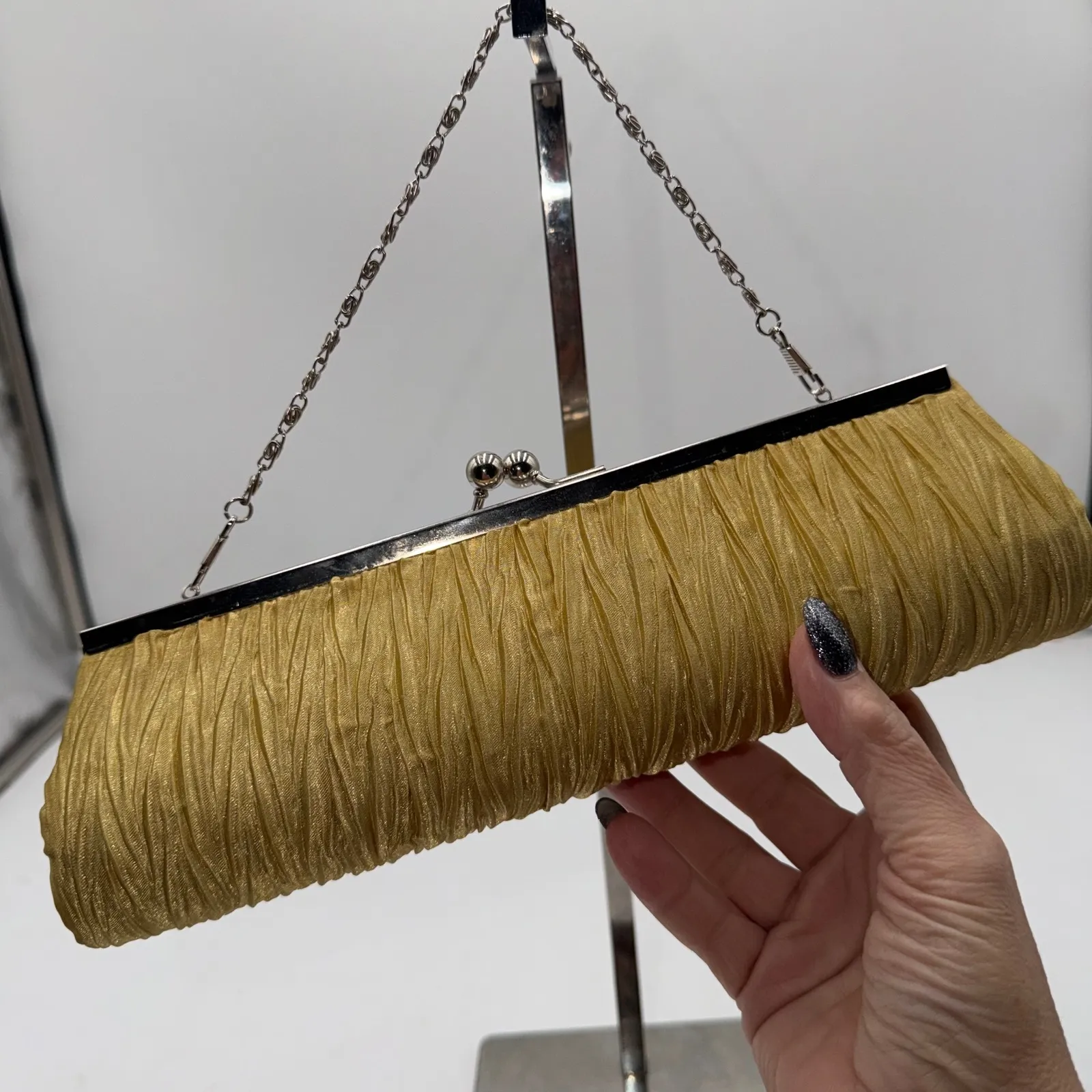 Vintage Gold Ruched Evening Clutch Chain Strap Evening Bag Formal Party Clutch - Image 2