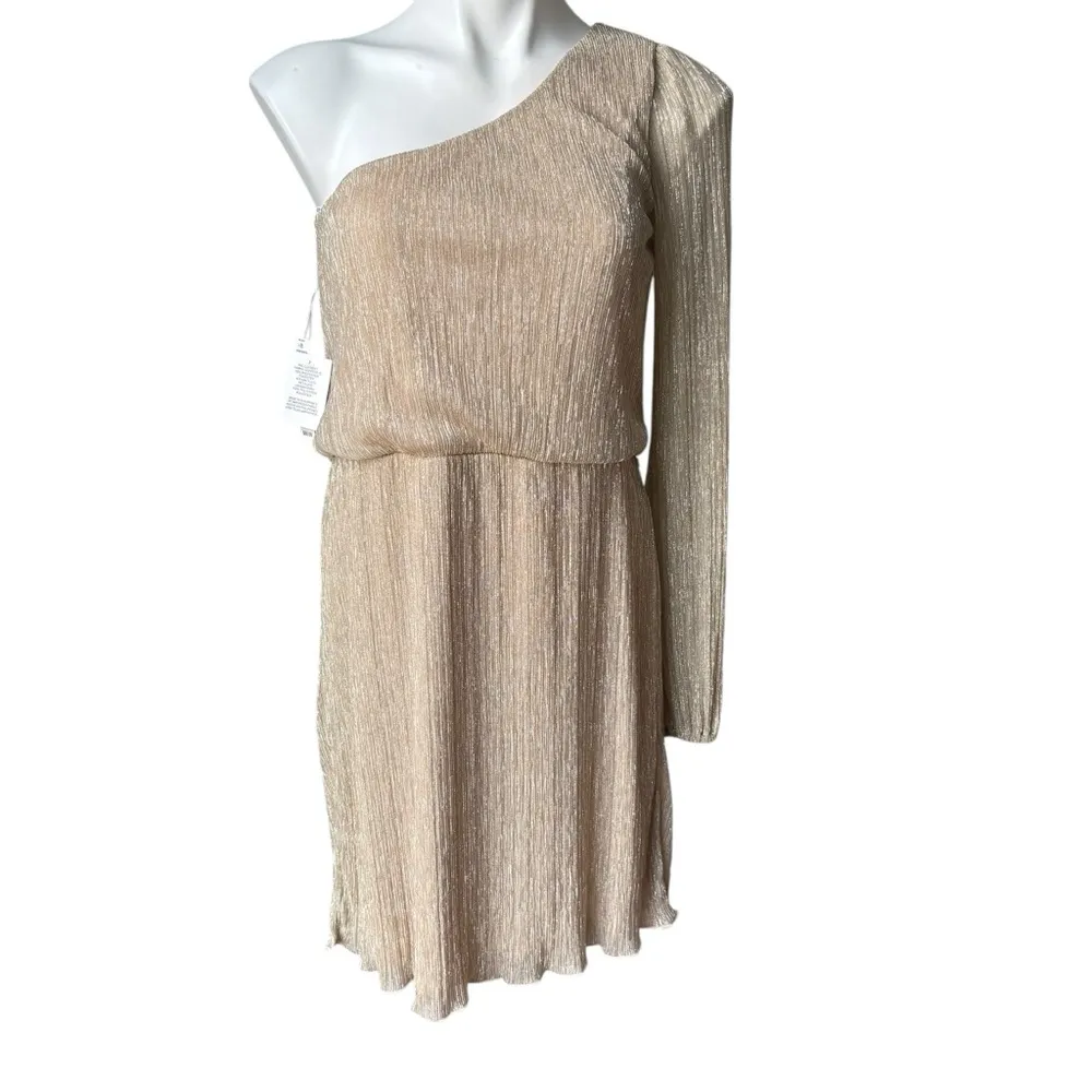 NWT, Bisou Bisou One Shoulder Shimmer Metallic Mini Dress, Missing Belt, Sz 10 - Image 2