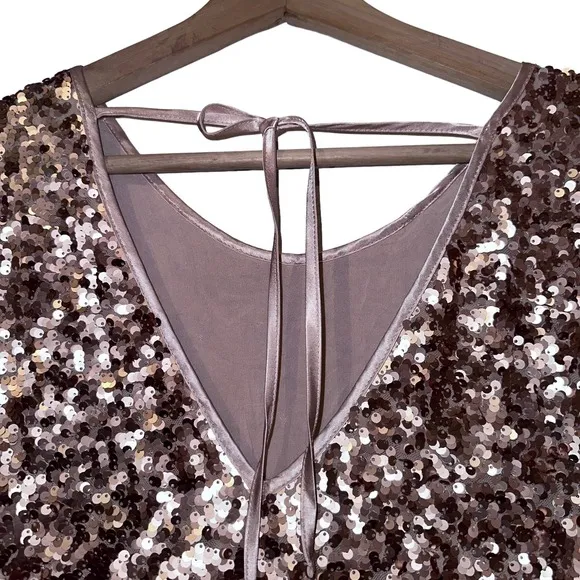 Abercrombie and Fitch Rose Gold Sequins Top Tie Open Back Boxy‎ party S - Image 6
