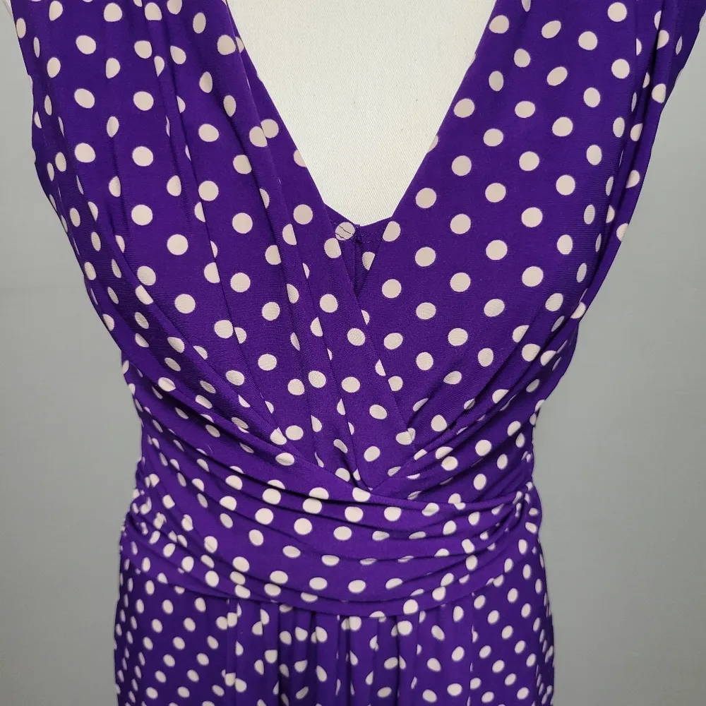 Chaps purple polka jersey knit fit and flare dress size large - Image 3