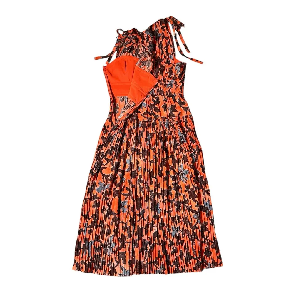 Ulla Johnson Amalthea Pleated Silk High Neck Midi Dress Amaryllis Size 4 Orange - Image 5