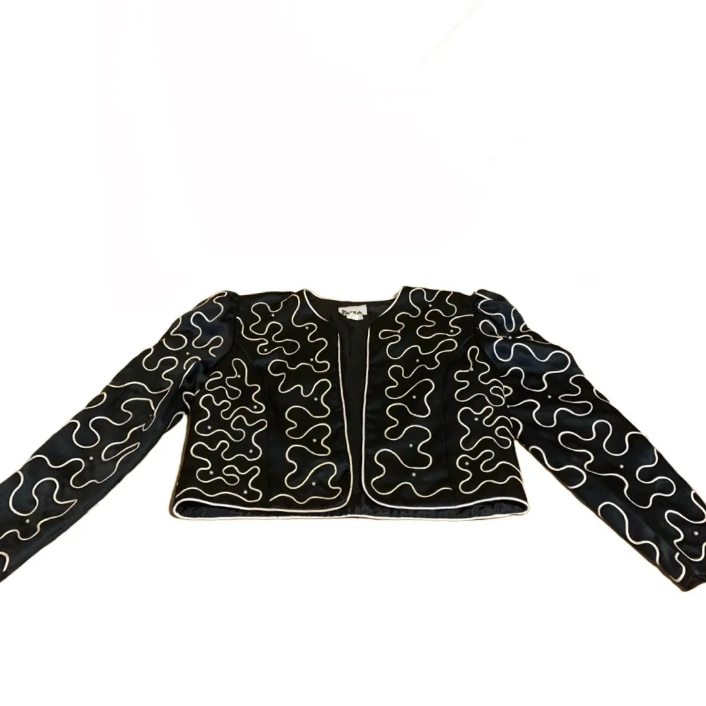 PATRA VINTAGE 1990'S BLUE & CREAM SATIN BLAZER WITH FAUX PEARL BEADING (10) - Image 9