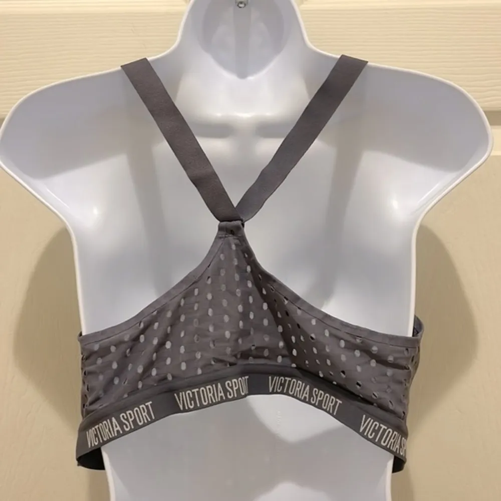 Victoria Sport Gray Racerback Mesh Cut Out Padded Sports Bra - Image 3