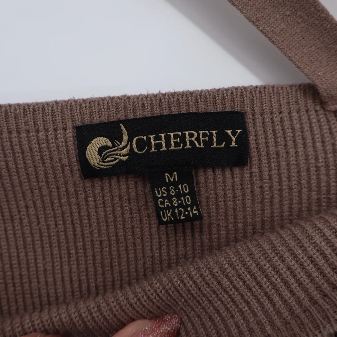 CHERFLY Brown Knit Wrap Midi Dress Batwing Sleeve V Neck Size M Size M - Image 3