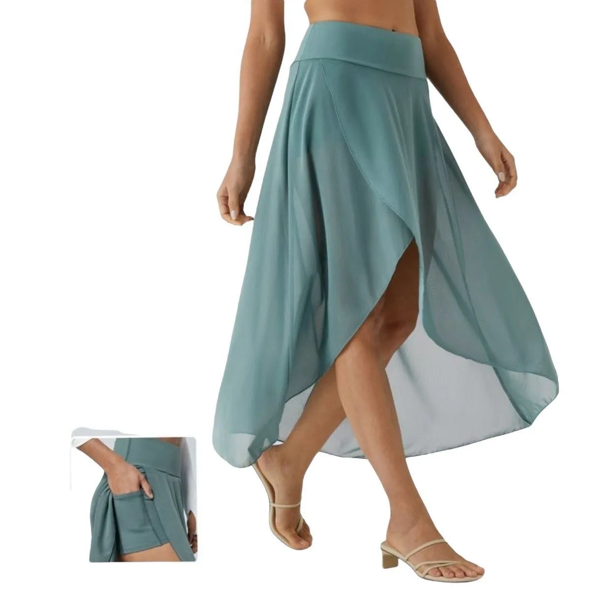 HALARA Womens Breezeful Maxi Skirt M High Waisted High Low Ruffle 2-in-1 Flowy - Image 2