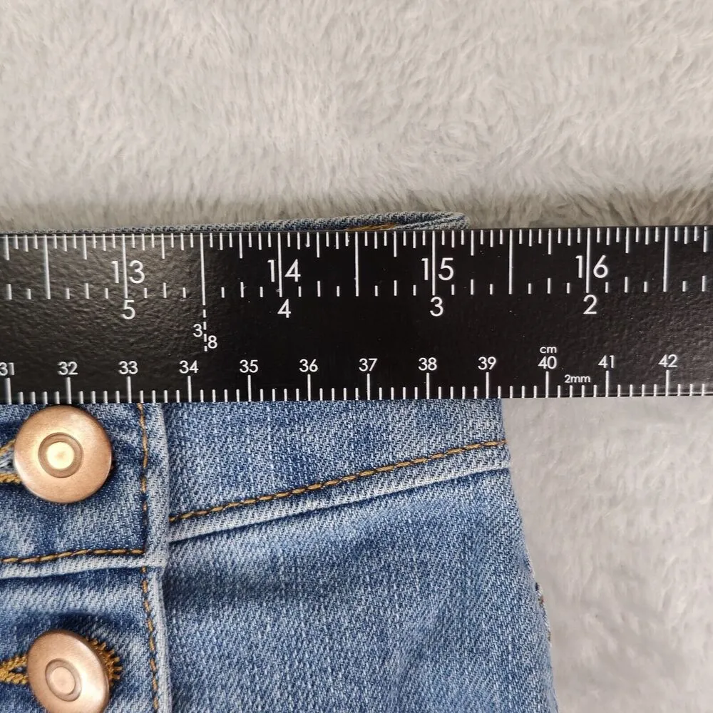 Energie Skirt Womens 7 Juniors Blue Faux Wrap Frayed Hem Light Wash Denim - Image 9