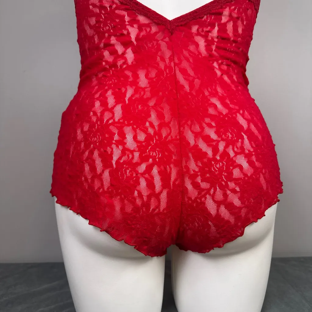 Hanky Panky Signature Lace Teddy Medium Style 488006 Elegant Red Lace Bodysuit - Image 6