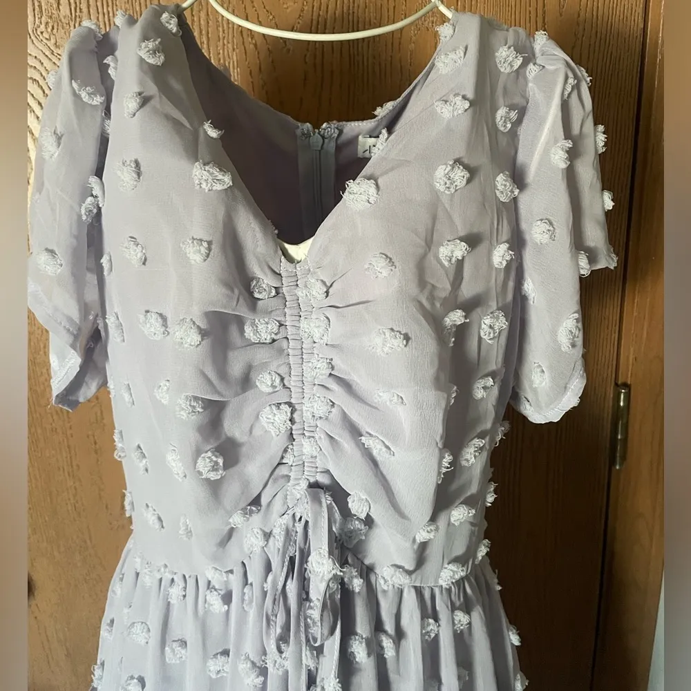 NWOT She + Sky Purple Polka Dot Ruffle V-Neck Sun Dress - Image 3