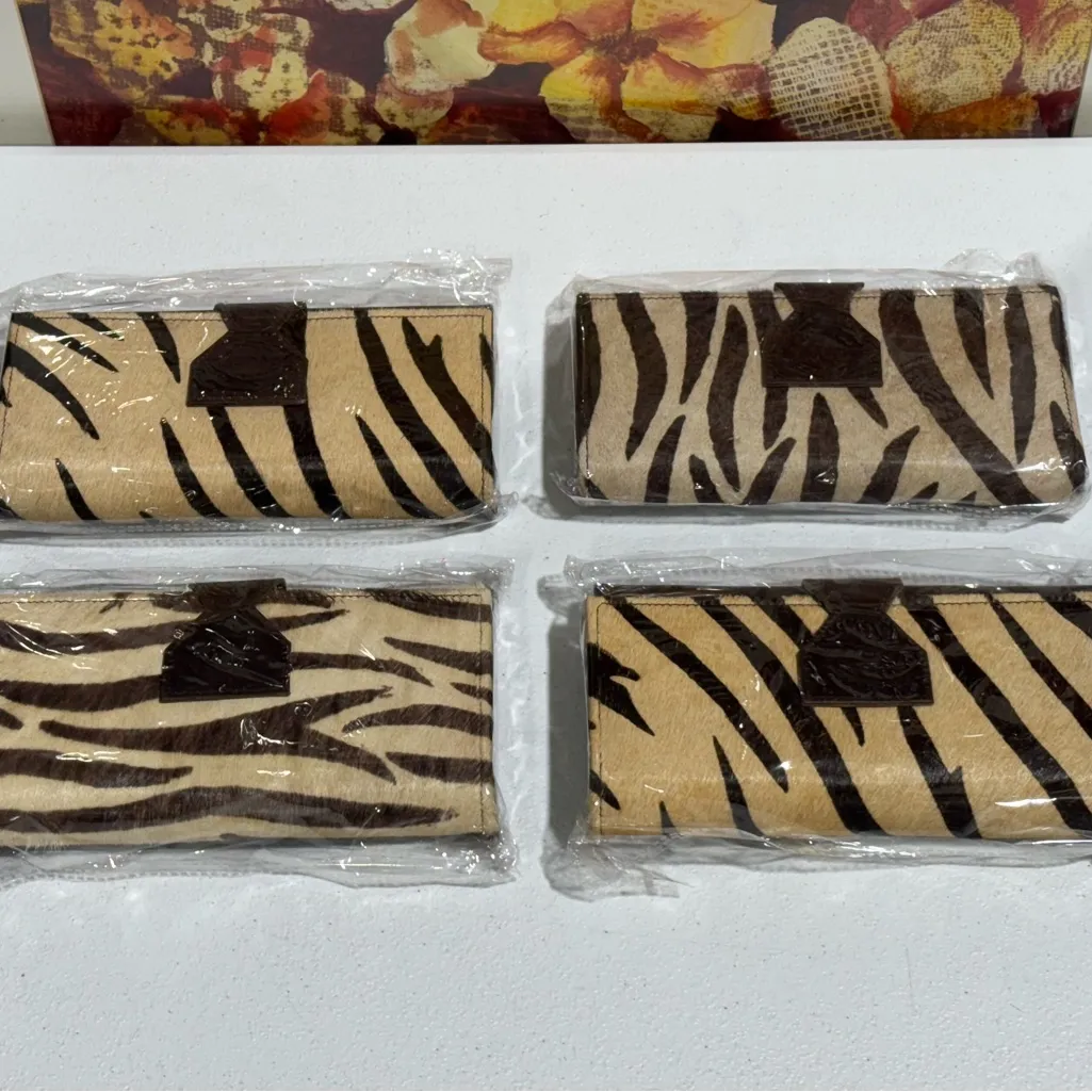 Lot Of 4 Real Handmade Animal Print Fur Leather Loop Closure Wallet/Hand Clutch - Image 6
