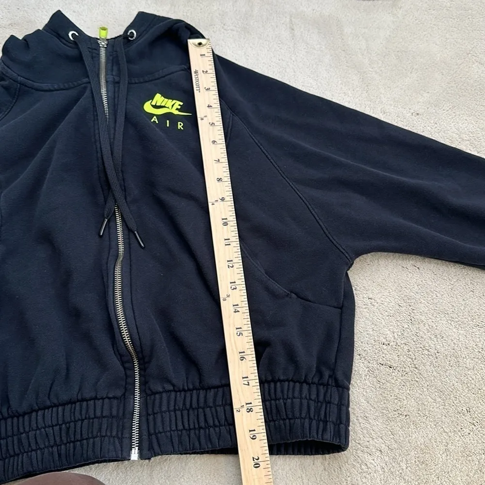 Nike Air Black & Neon Yellow Volt Zip Up Cropped Hoodie Sweatshirt Size Small - Image 13