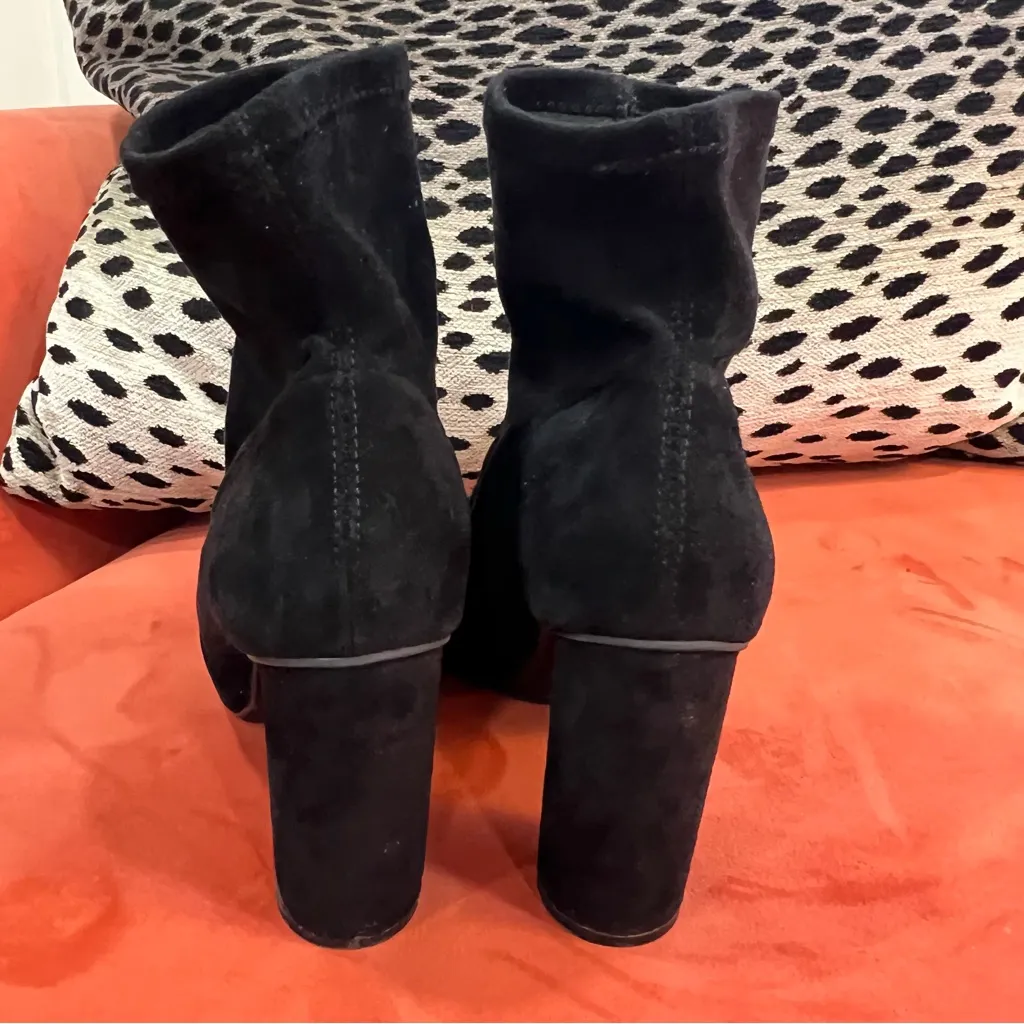 Vintage Black Suede Block Heel Boots Witchy Whimsy Goth Pointed Toe Booties 8 Size 6.5 - Image 5