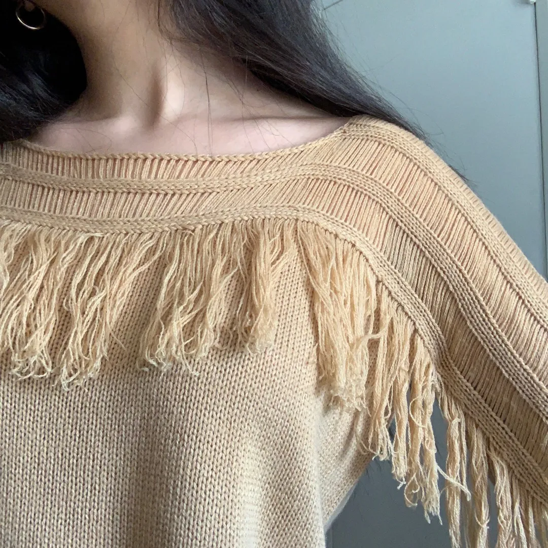 Camel Fringe Knit Boxy Top - Image 3