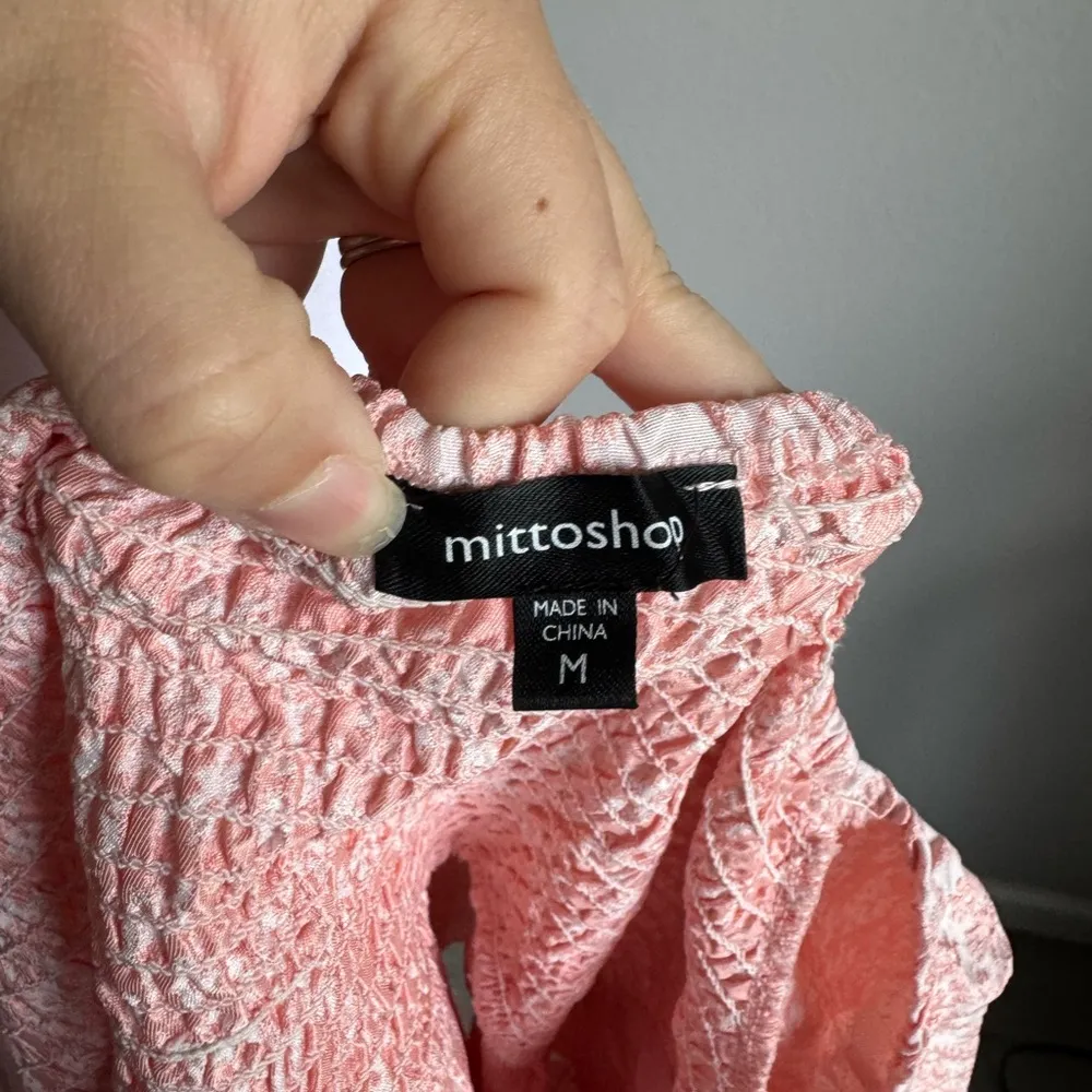 Mittoshop Pink Floral Embroidered Off Shoulder Puff Sleeve Peplum Blouse Women M - Image 7