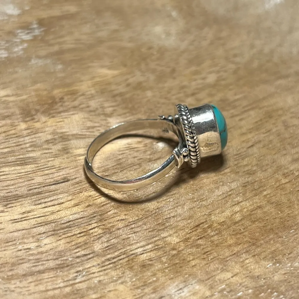 Turquoise Stone 925 Sterling Silver Adjustable Ring - Image 6
