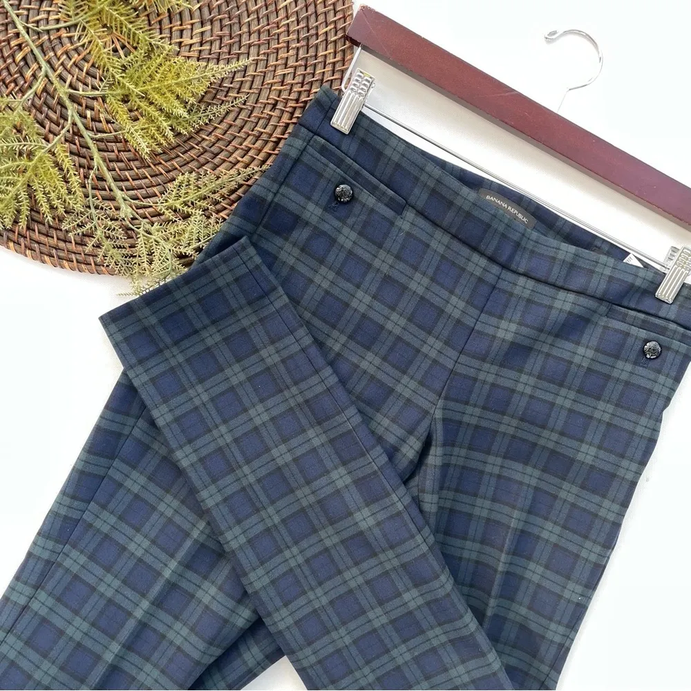 Banana Republic Womens Pants Green Tartan Plaid Sloan Slim Preppy Size 2 - Image 2