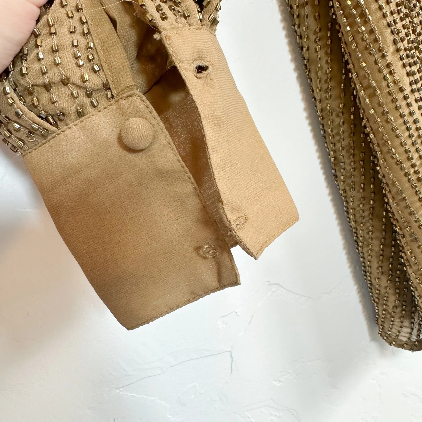 LPA | Beaded 61 V-Neck Mini Dress in Army Taupe Tan size Small - Image 7