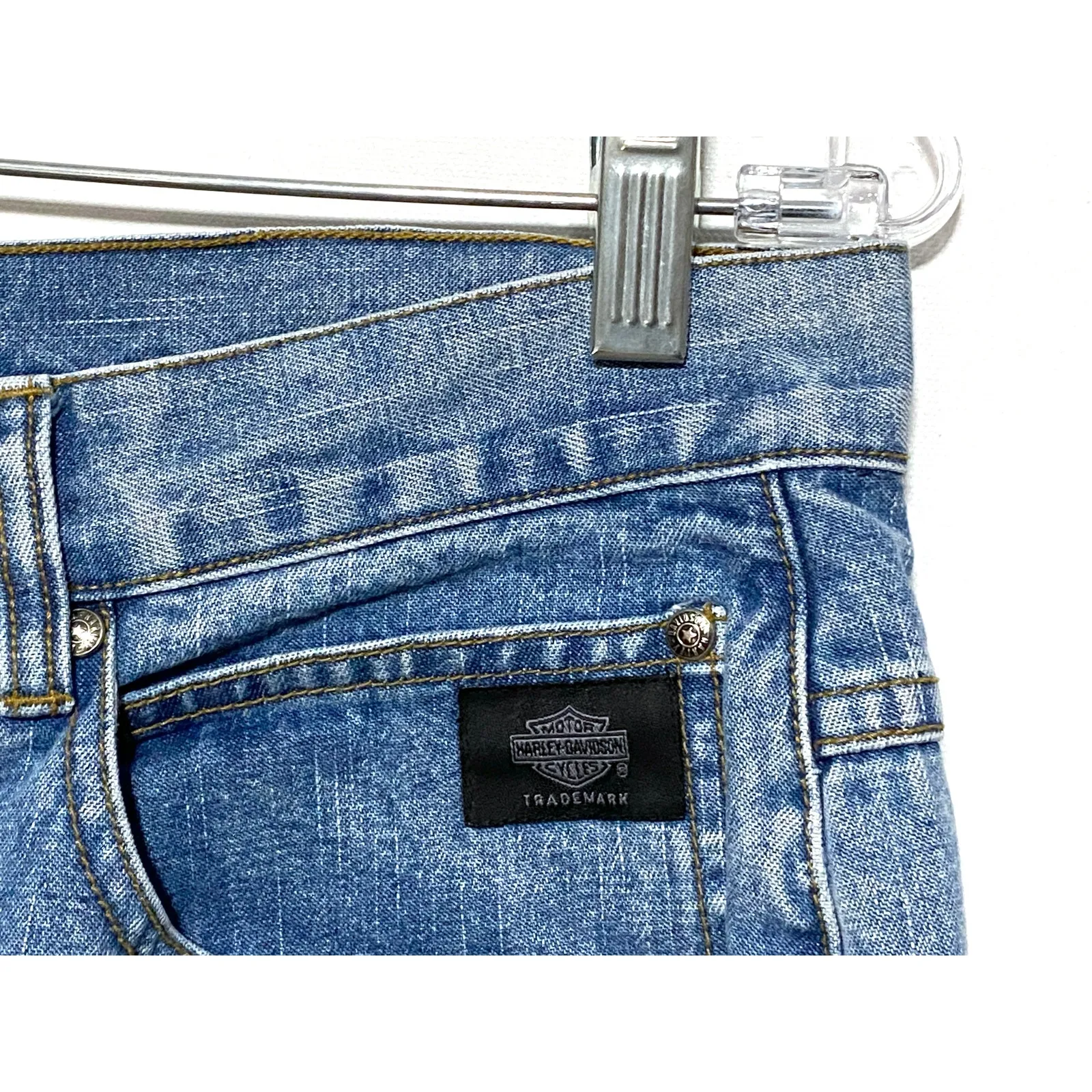 Harley Davidson Rivet Side Snap Buttons Jeans Womens 12 /31 Baddie Motorcycle Blue - Image 5