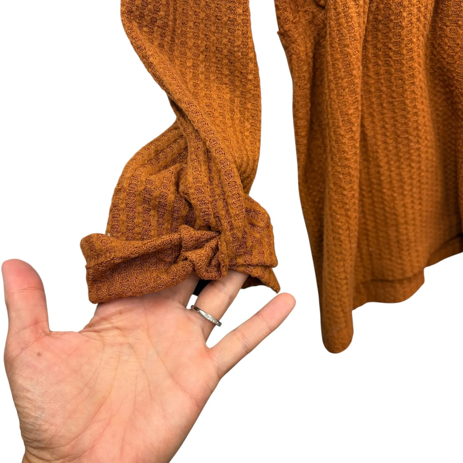 Umgee Women's‎ Waffle Knit Baby Doll Peplum Top Long Sleeve Boho Size S - Image 5