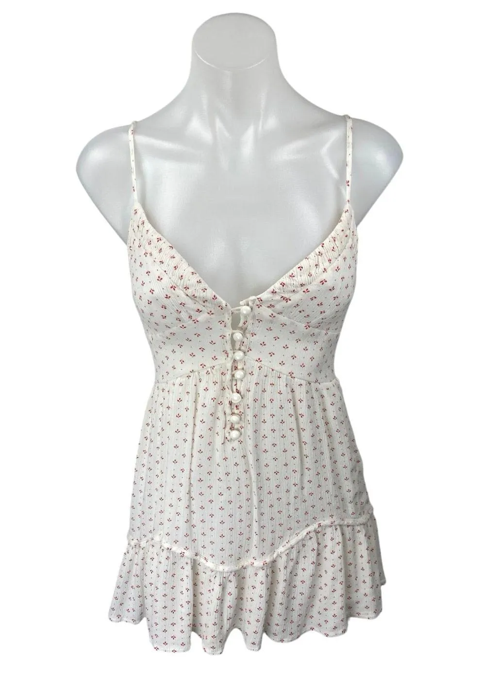 Princess Polly White Red Floral Sleeveless Ruffle Button Mini Slip Dress Size 4 - Image 2
