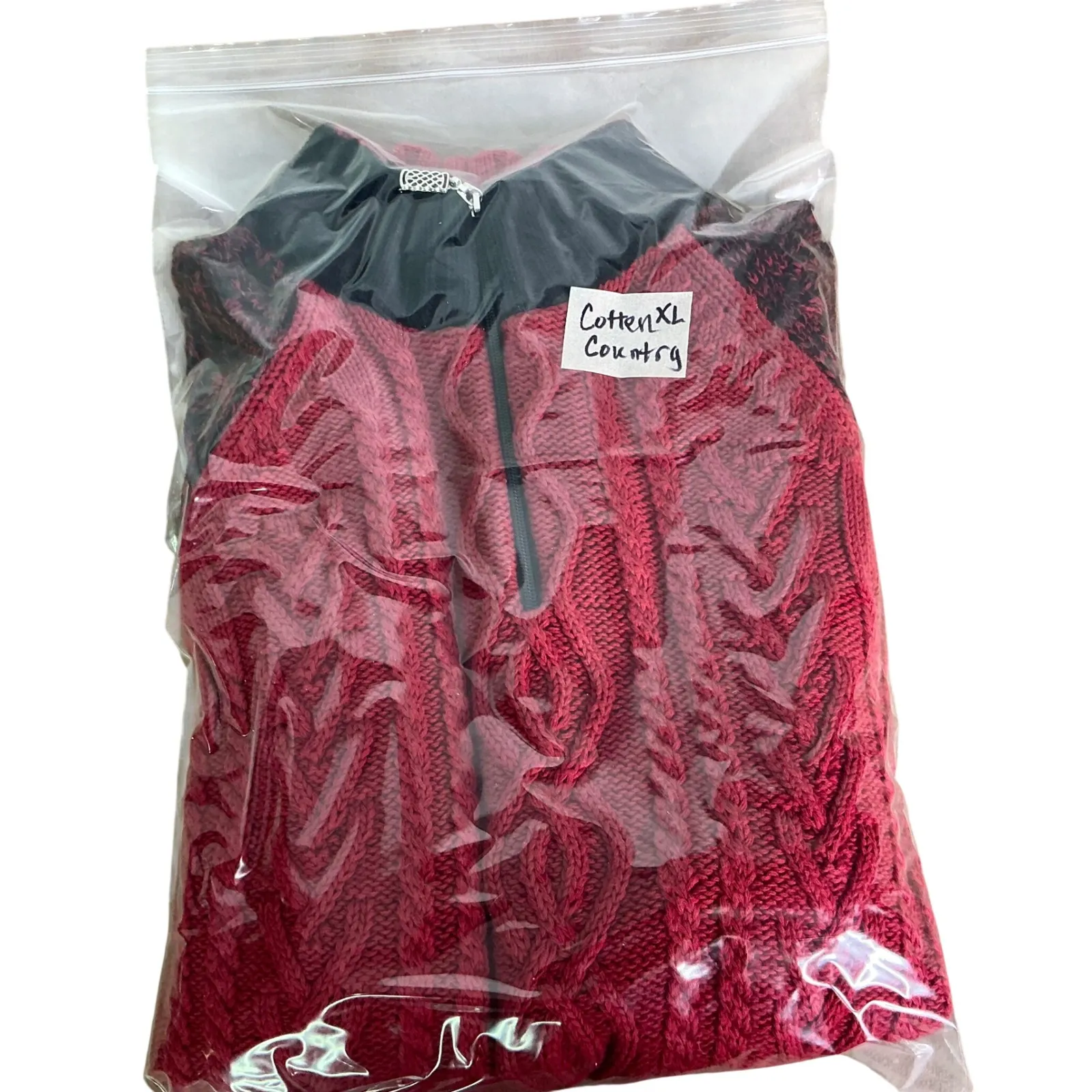 Cotton Country XL Cable Knit Sweater Red Black 1/4 Zip Cozy Classic Cottagecore - Image 7