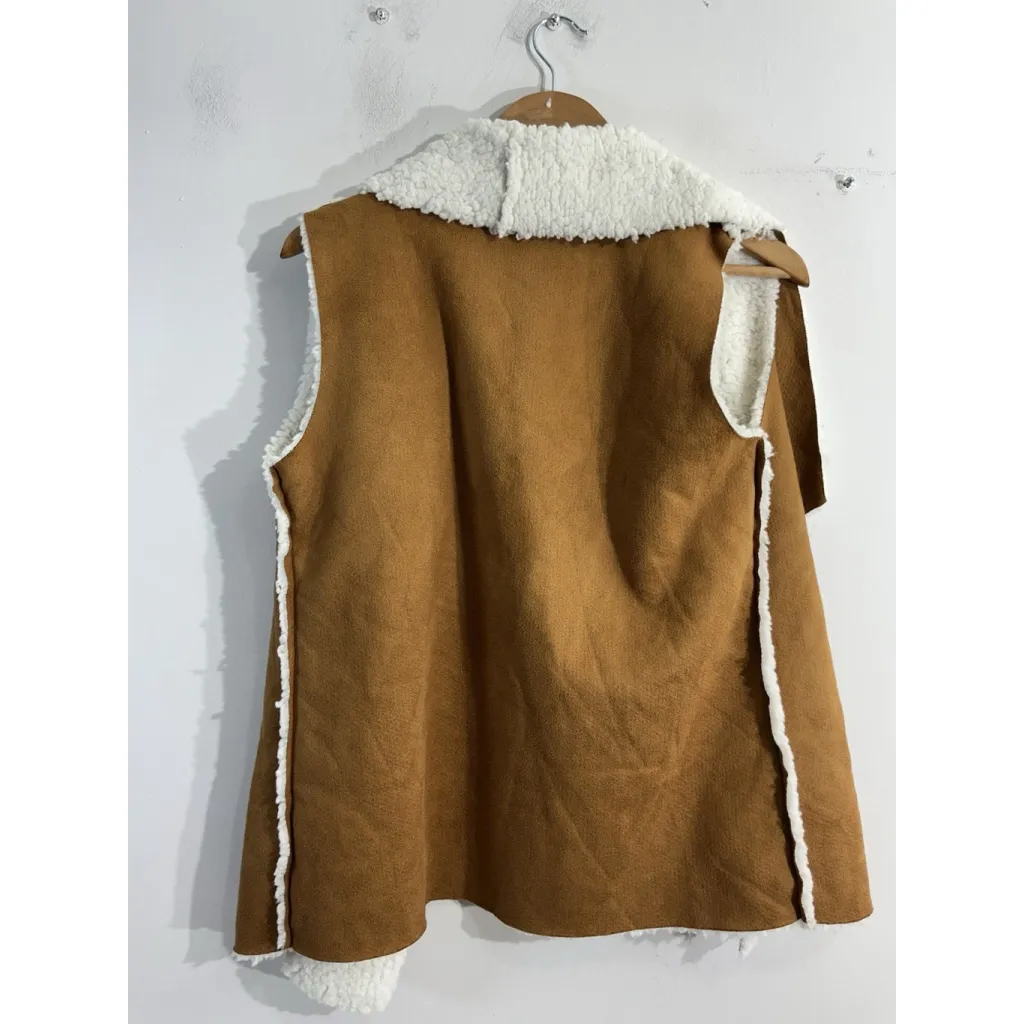 Womans Shein Soft Open Vest Small (4) Brown Faux Suede Sherpa Lined - Image 2