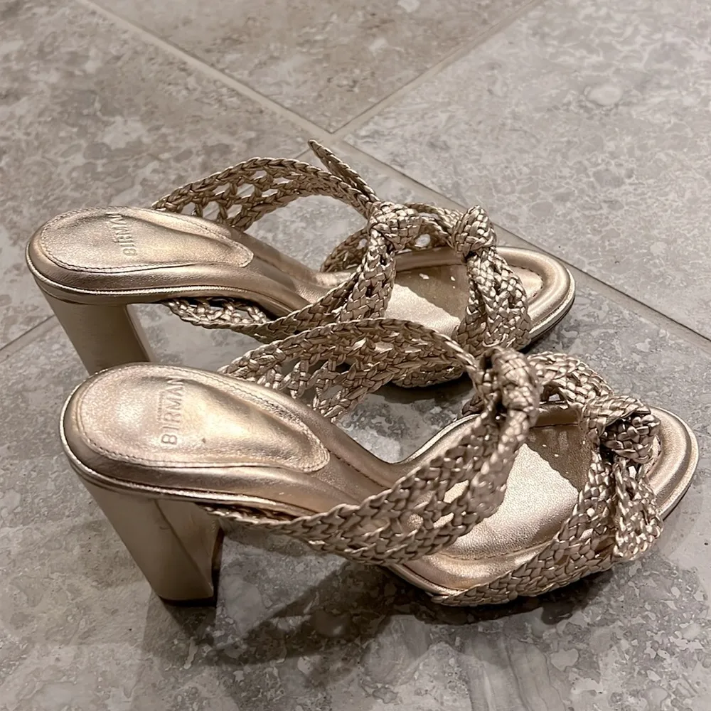 Alexandre Birman Clarita Braided Block Heel Sandals, Golden Size 37.5 NEW $795 - Image 5