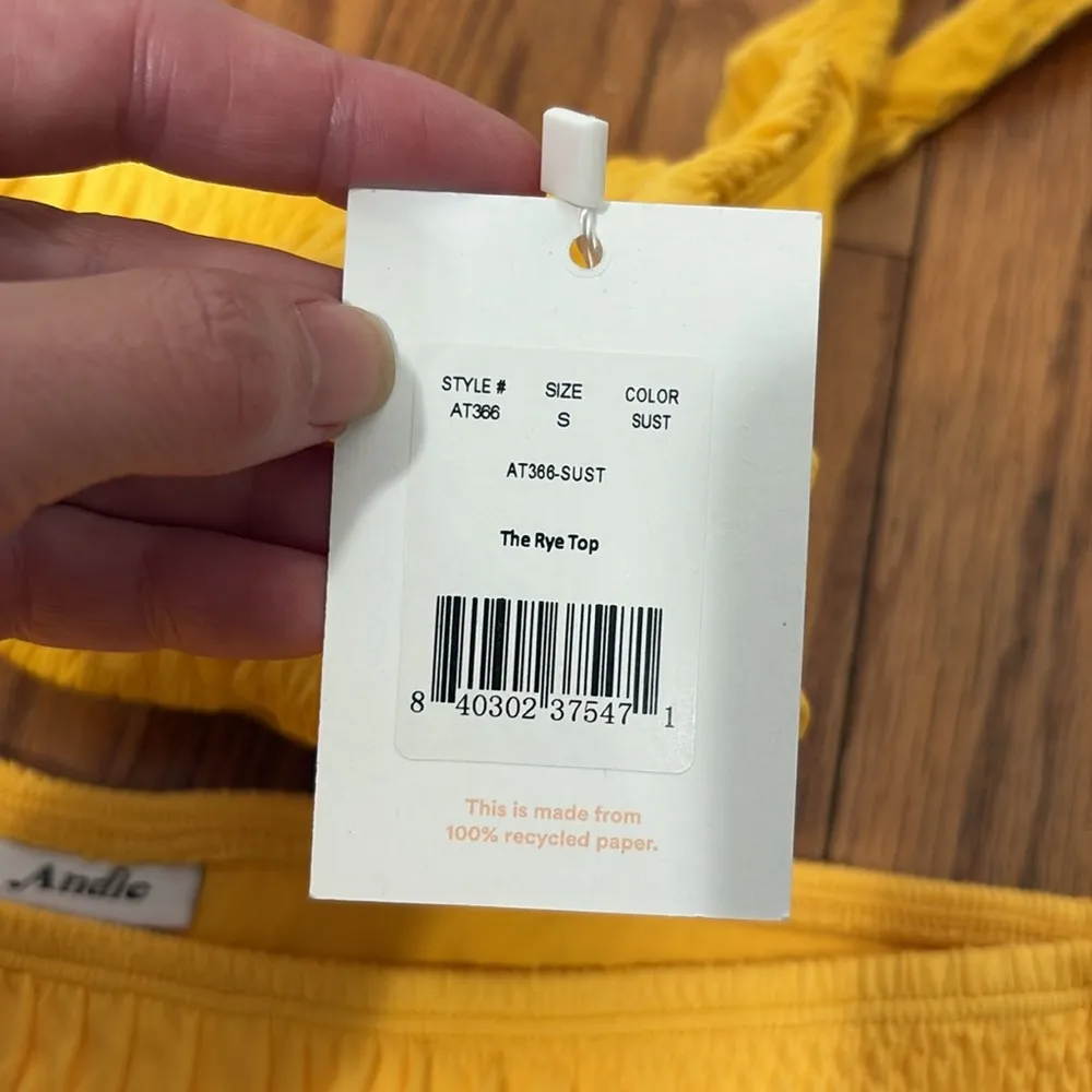 Andie Bikini Set Rye Top Classic Bikini Bottom Smocked Sunstruck Yellow sz Small - Image 5