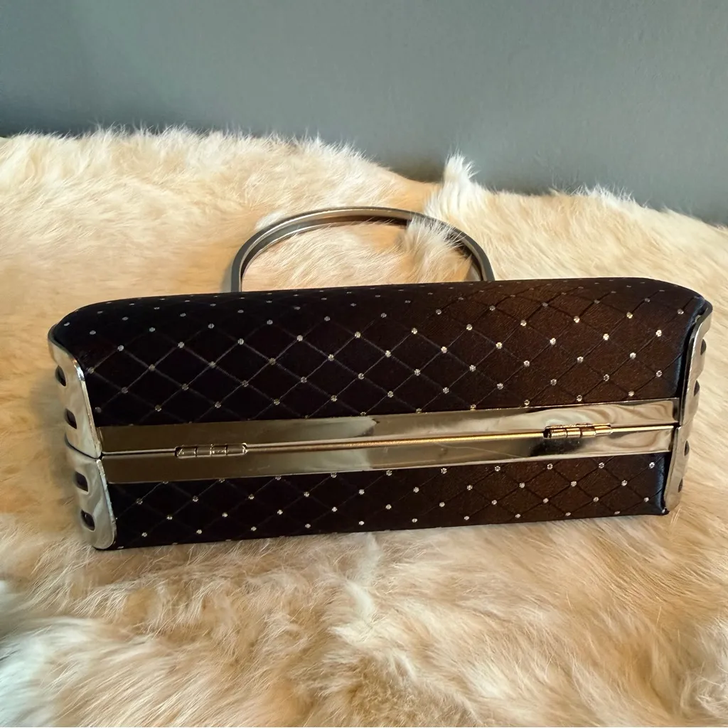 Satin Silver Fleck Formal Evening Bag Black - Image 8