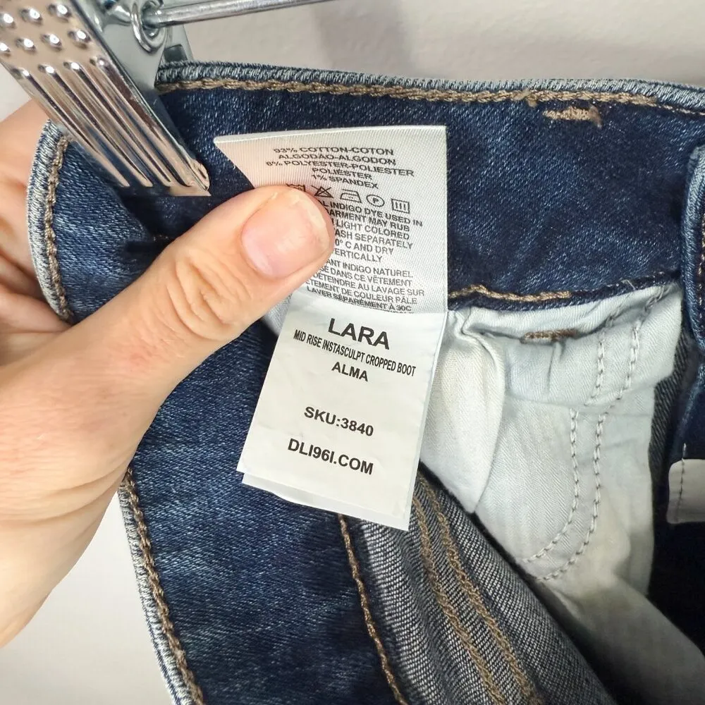 DL1961 Lara Instasculpt Cropped Boot Jeans Size 26 Distressed Raw Hem - Image 4