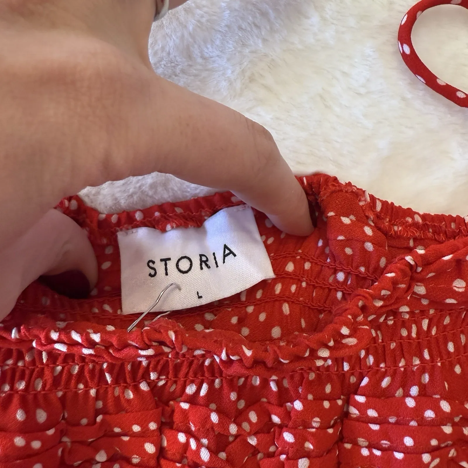 Storia Red White Polka Dot Ruffle Tank Top Ruched Cami‎ Size Large Coquette Cute - Image 3