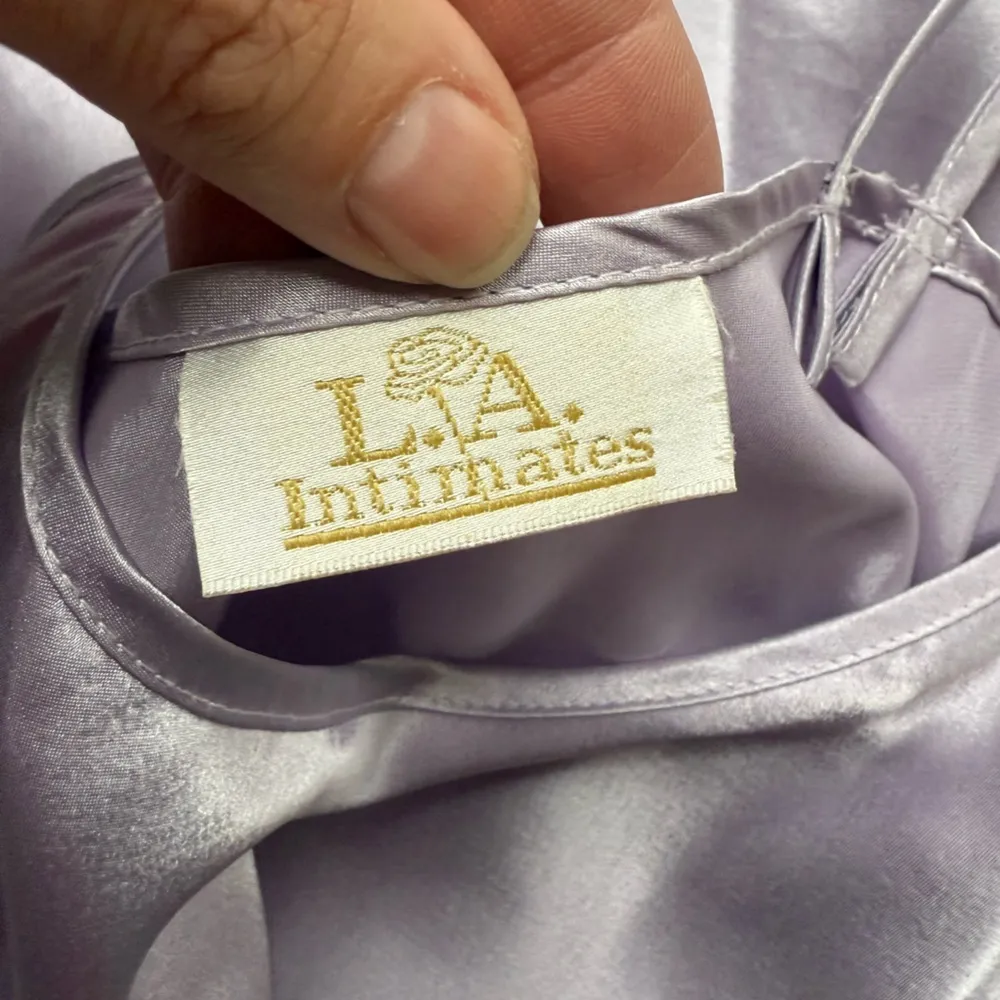 Vintage LA Intimates purple floral night gown short robe set, size large Yellow - Image 9