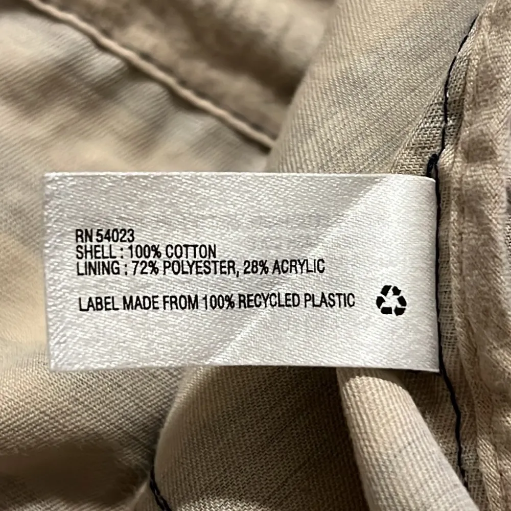 GAP Womens Boy Parka medium hooded striped button zip tan blue jacket SHELL ONLY - Image 11