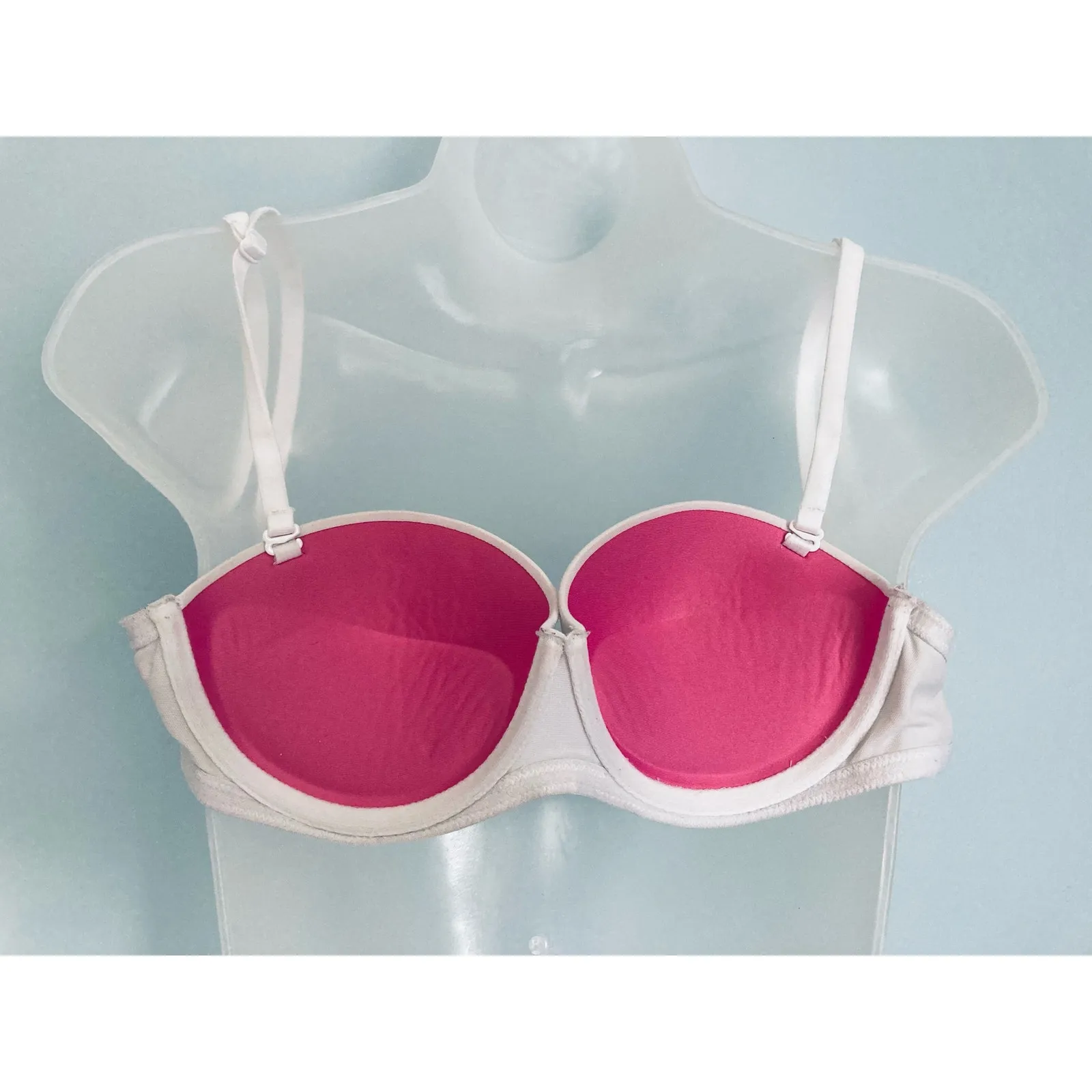 PINK Victoria's Secret Strapless Bra 32C White Push Up - Image 10