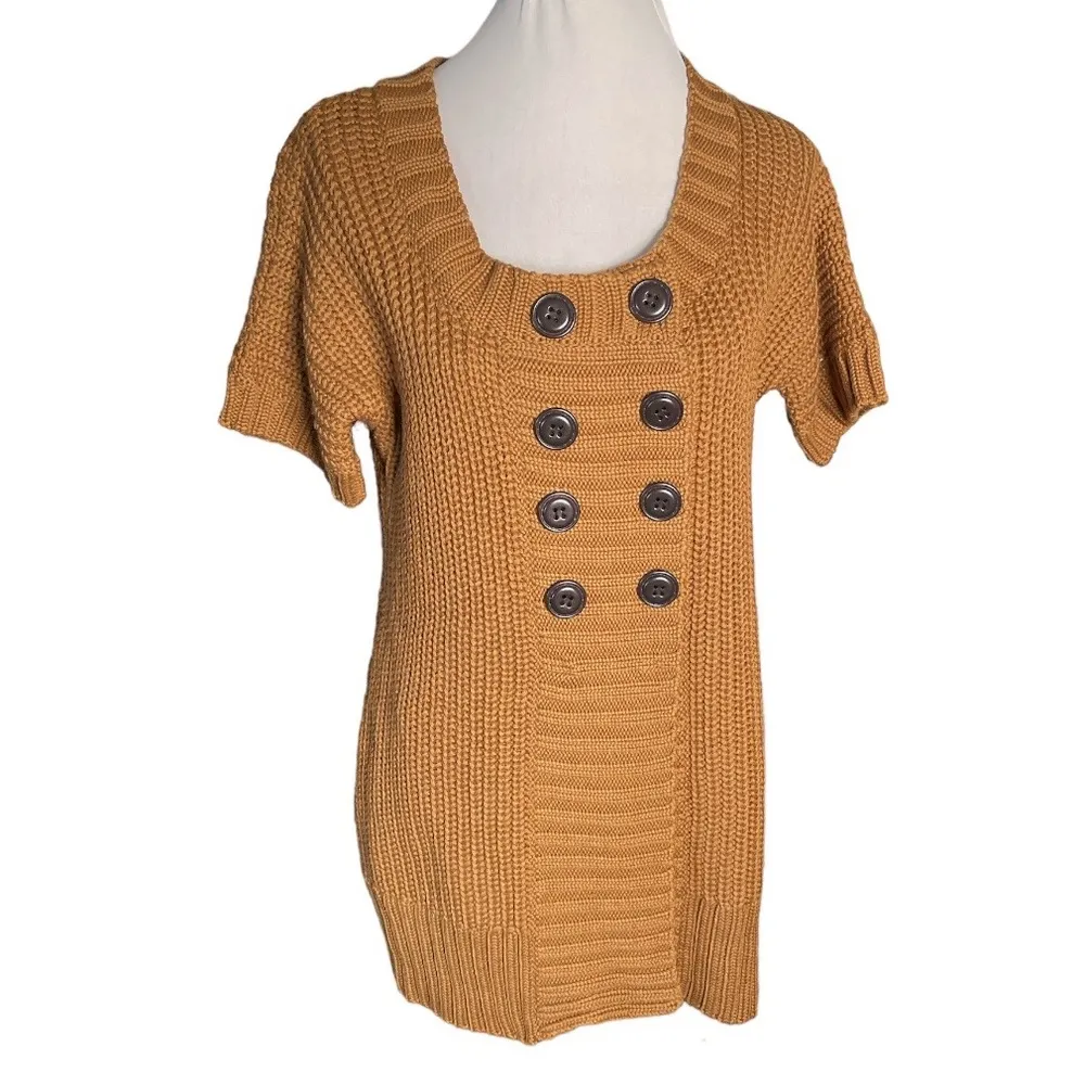 Soft Surroundings Double Breasted Ribbed Short Sleeve Sweater Brown Size Large - Image 8