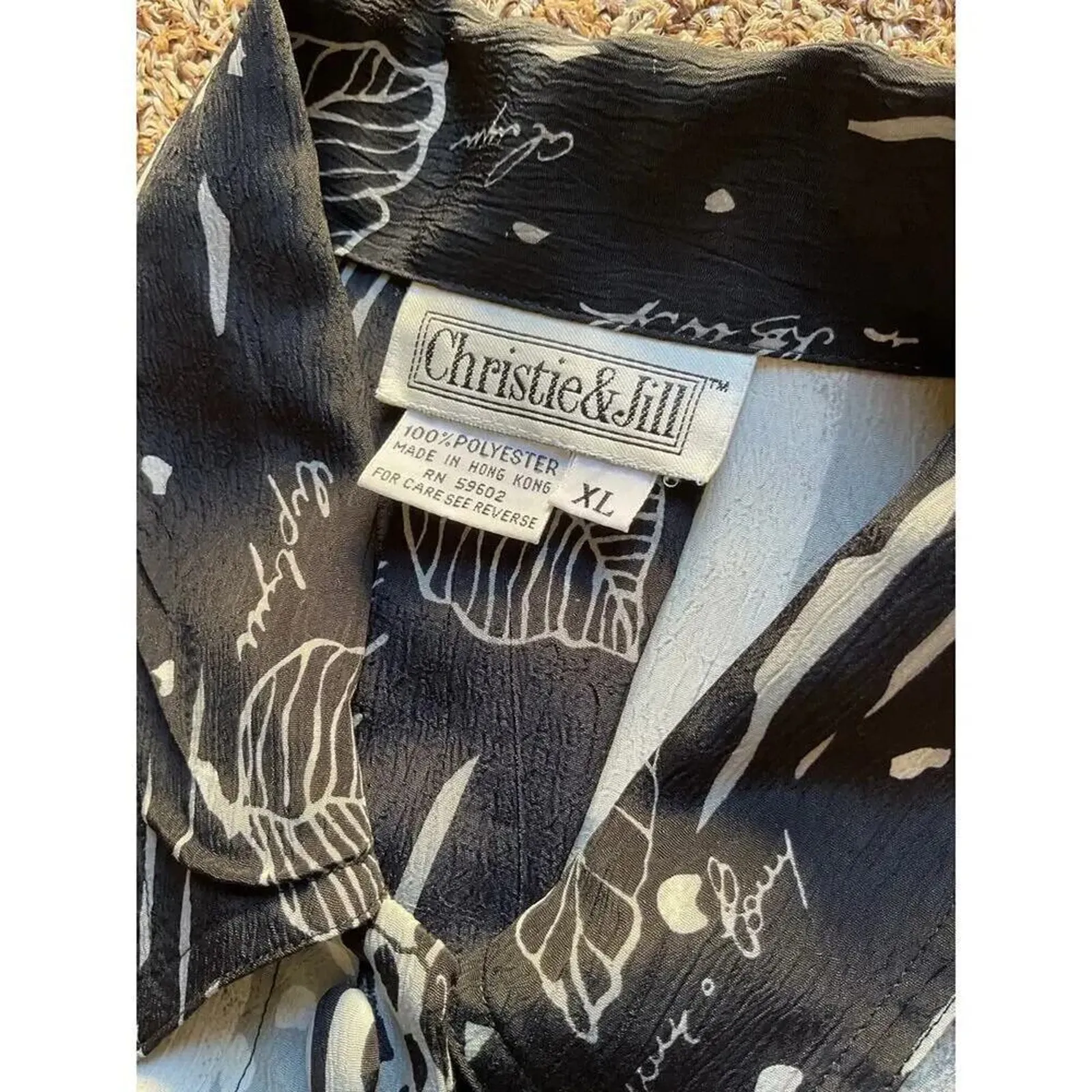 Vintage Christie & Jill Abstract Floral Button Up Shirt Red Black White XL - Image 8