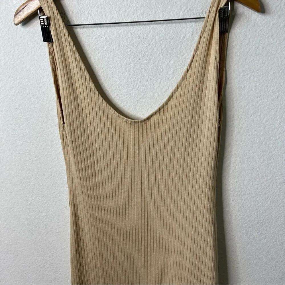 Flook The Label Tan Ribbed Knit Estelle Dress Sleeveless Tank Maxi High Slit L Size L - Image 6