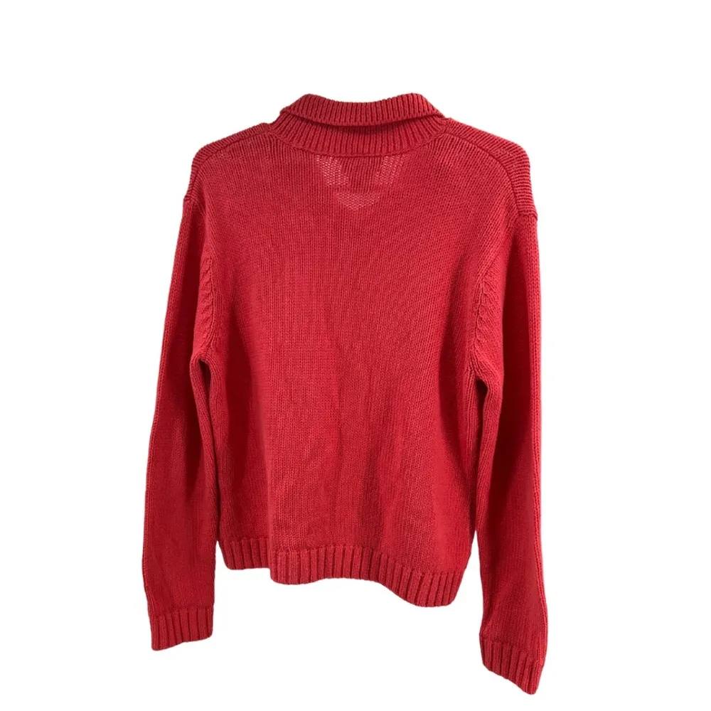 Talbots L salmon pink button up collared cardigan sweater cotton casual work - Image 2