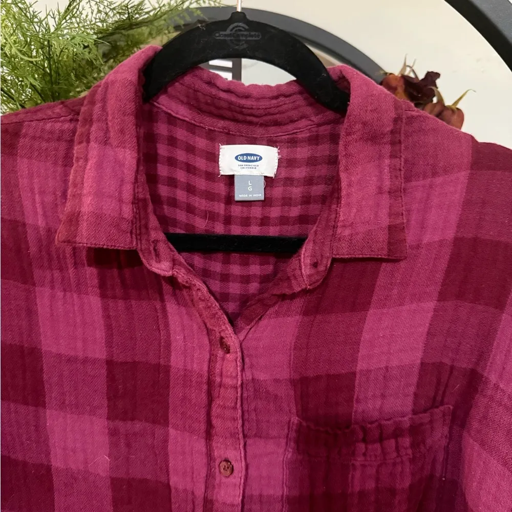 Old Navy Burgundy Plaid Mini Dress size large - Image 3