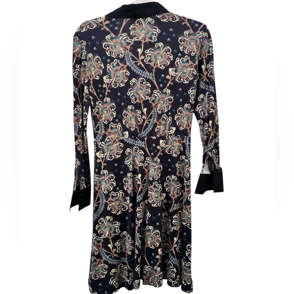Brooks Brothers Black‎ Floral Viscose Silk Blend Long Sleeves Dress XS - Image 2