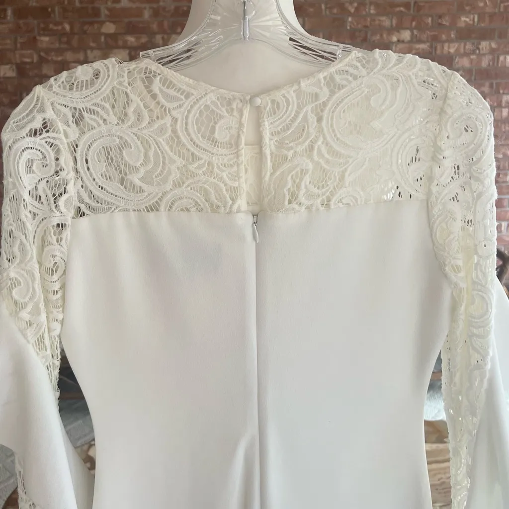 Betsy & Adam Dress Ivory Lace Embroidered Long Tulip Sleeve Knit Cocktail 4 - Image 12