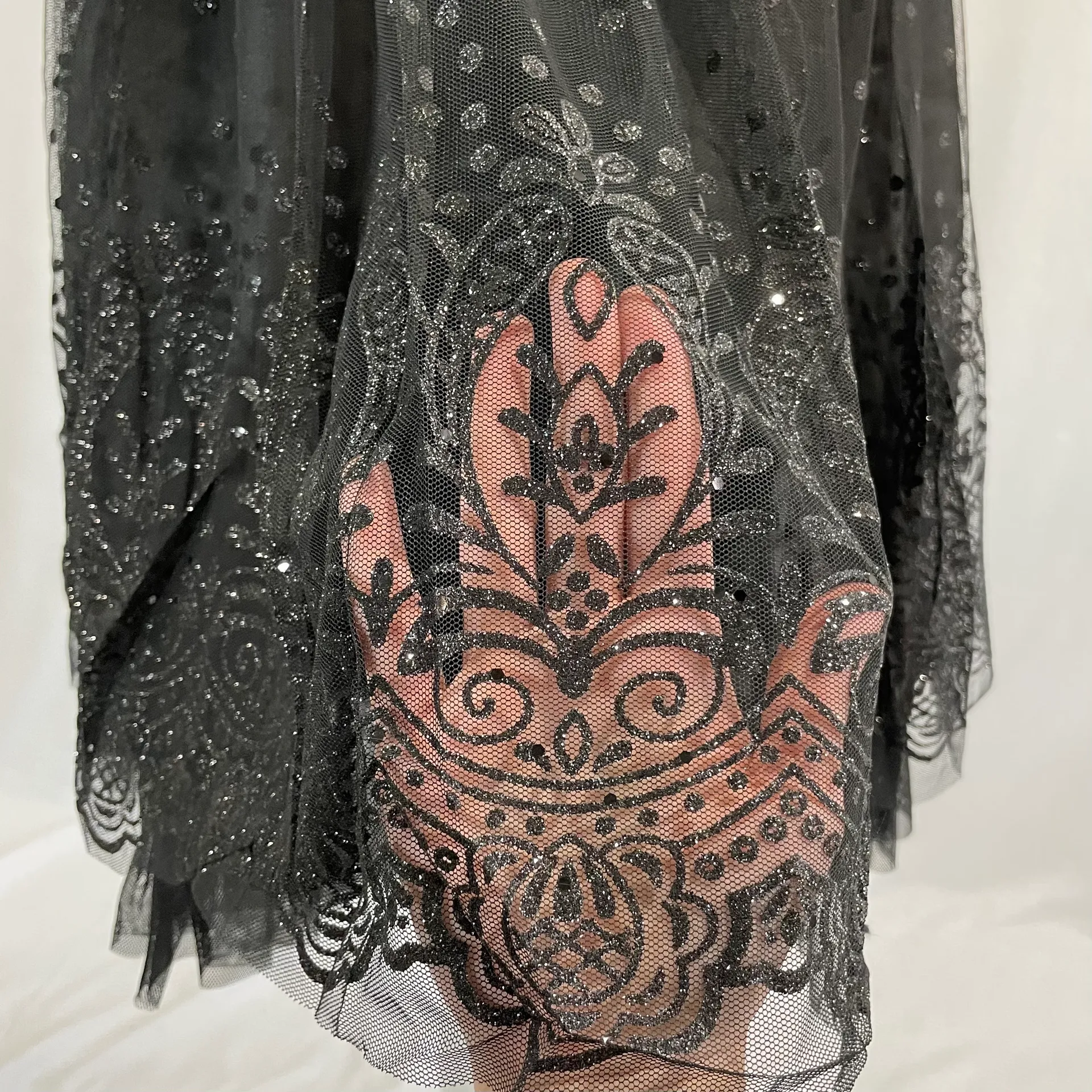 New  Glitter Polka Dot Tulle Satin Ruched Waist Dress Black - Image 7