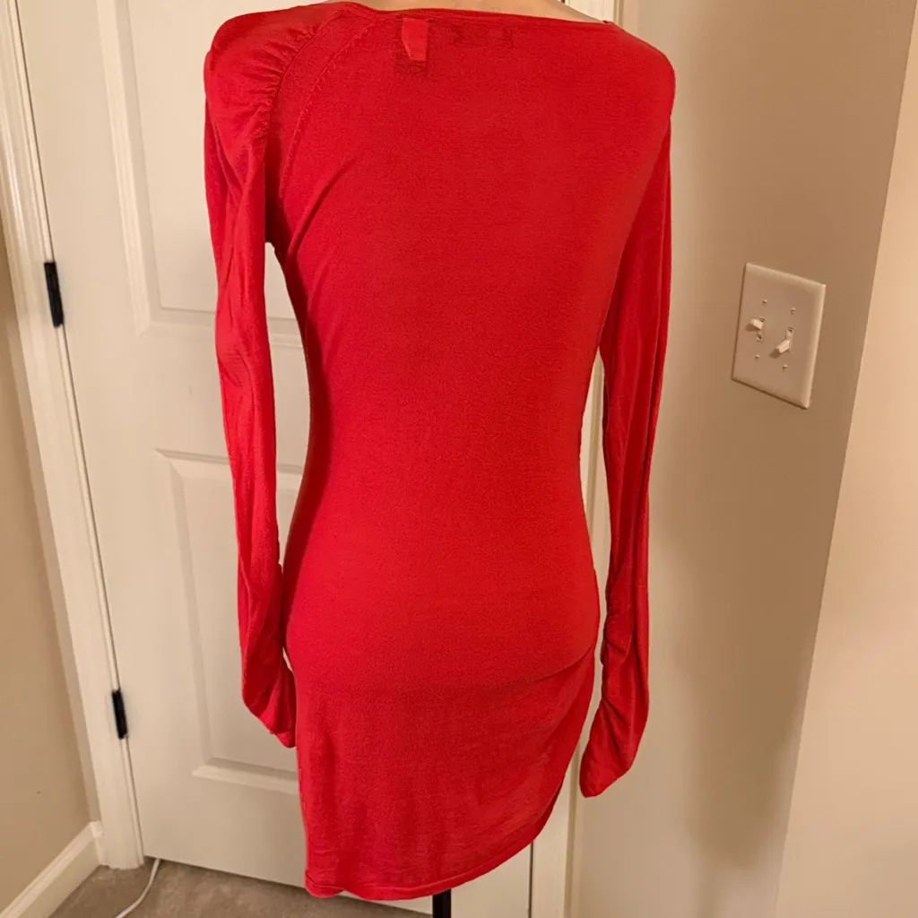 Moda International Ruched Long Red Women's Lightweight sweater size M Size M - Image 7