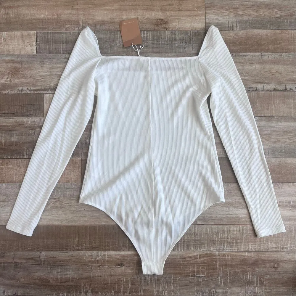 Reformation Gaia Bodysuit - White Rib - Size XL - NWT - Image 4