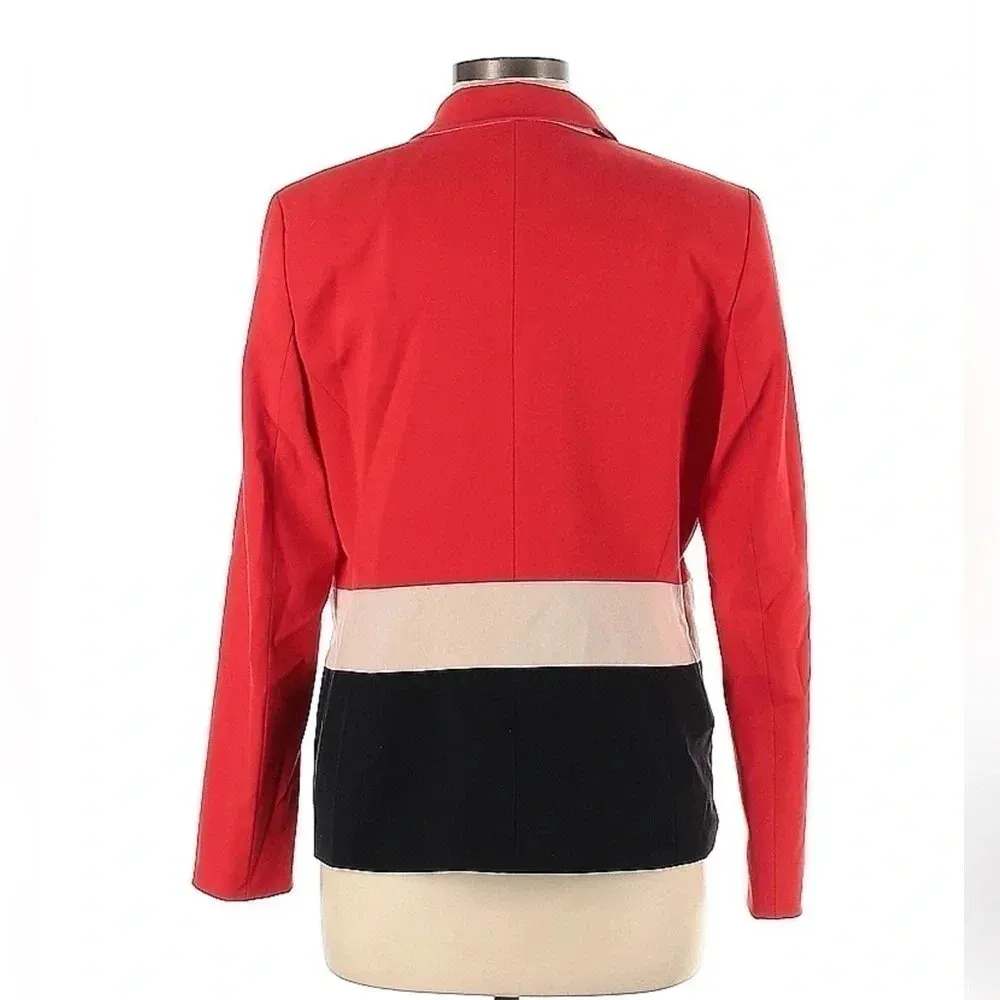 Anne Klein  | Red Cream Black Color Block Single Button Blazer Jacket Size 10 - Image 3