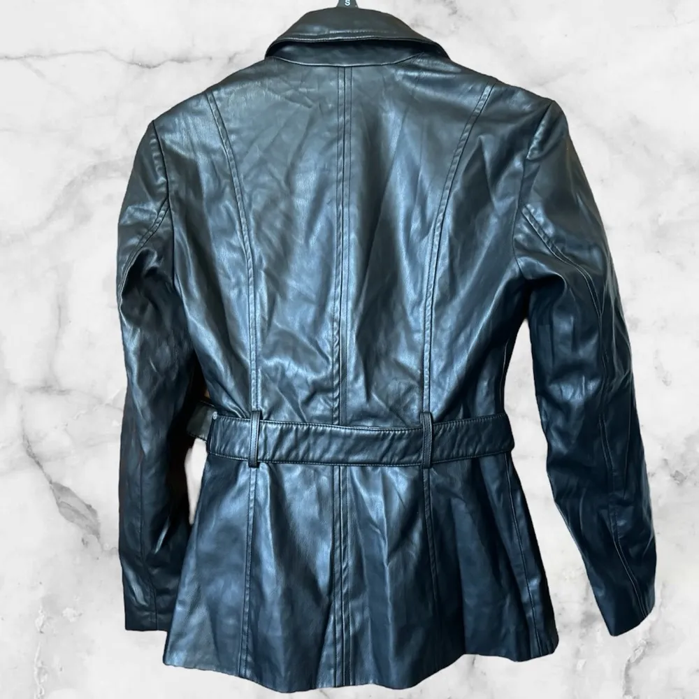 International Concepts Black Leather Jacket Size Small - Image 2